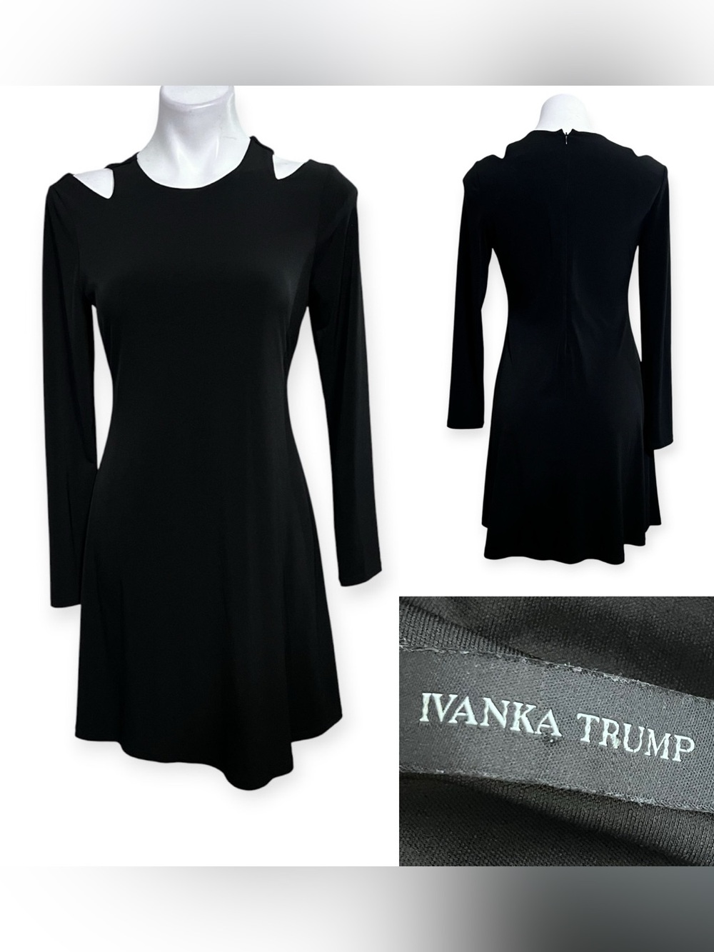 Ivanka Trump dress Sm Black Long Sleeve Cutout Swing stretch knee length